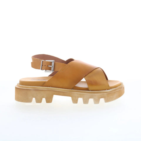 Miz Mooz Pacific Womens Brown Leather Hook & Loop Platform Sandals Shoes