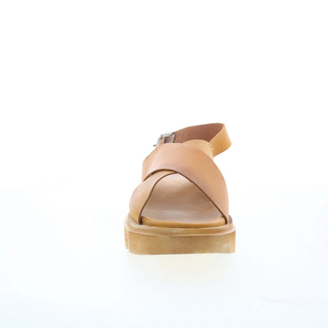 Miz Mooz Pacific Womens Brown Leather Hook & Loop Platform Sandals Shoes