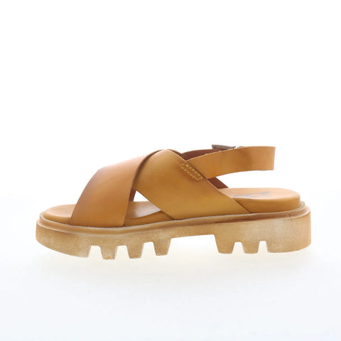 Miz Mooz Pacific Womens Brown Leather Hook & Loop Platform Sandals Shoes
