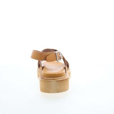 Miz Mooz Pacific Womens Brown Leather Hook & Loop Platform Sandals Shoes