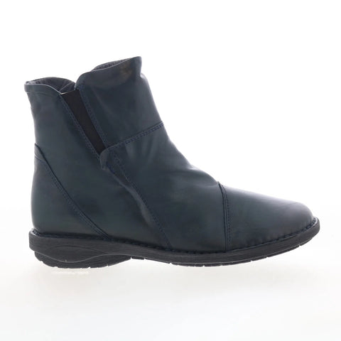 Miz Mooz Parton Womens Blue Leather Zipper Casual Dress Boots