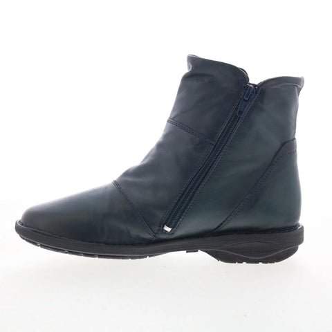 Miz Mooz Parton Womens Blue Leather Zipper Casual Dress Boots