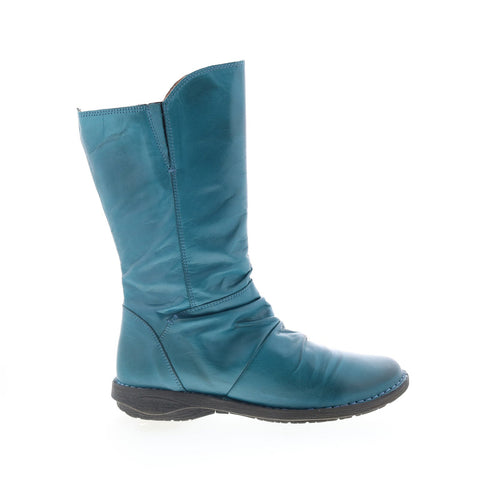 Miz Mooz Pass Womens Blue Leather Zipper Casual Dress Boots