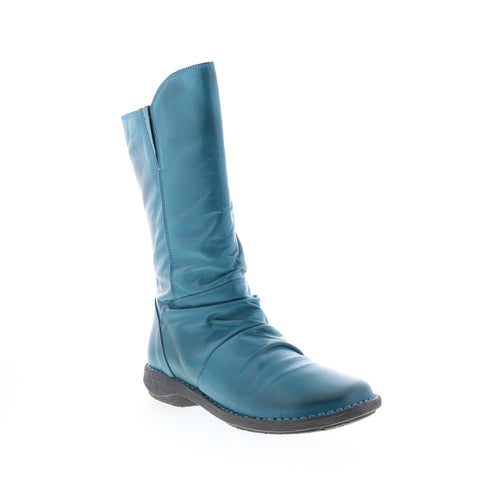 Miz Mooz Pass Womens Blue Leather Zipper Casual Dress Boots
