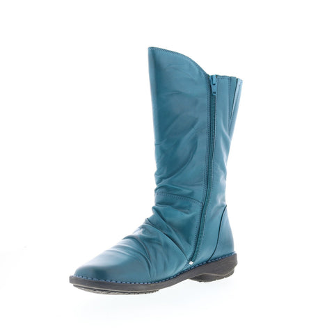 Miz Mooz Pass Womens Blue Leather Zipper Casual Dress Boots