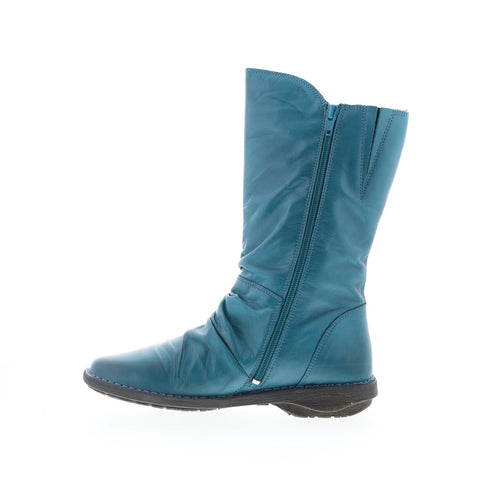 Miz Mooz Pass Womens Blue Leather Zipper Casual Dress Boots
