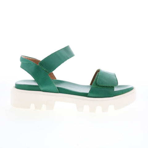 Miz Mooz Patel Womens Green Leather Slip On Strap Sandals Shoes