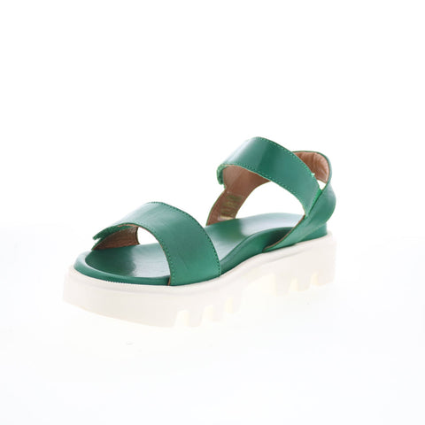 Miz Mooz Patel Womens Green Leather Slip On Strap Sandals Shoes
