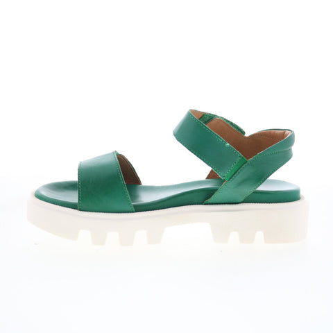 Miz Mooz Patel Womens Green Leather Slip On Strap Sandals Shoes