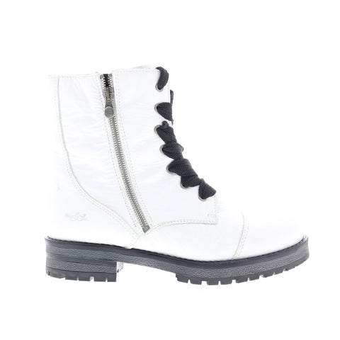 Bos. & Co. Paulie Womens White Leather Lace Up Casual Dress Boots