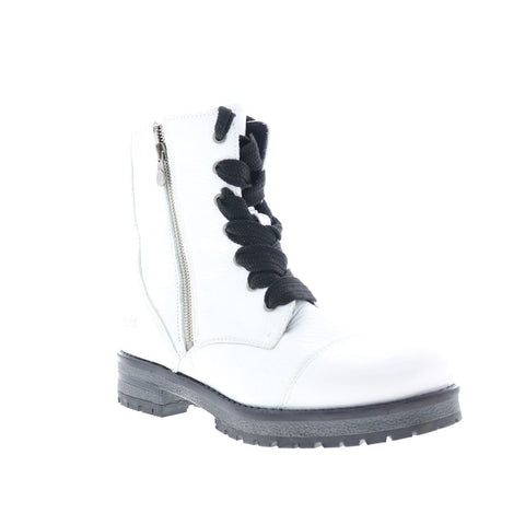 Bos. & Co. Paulie Womens White Leather Lace Up Casual Dress Boots