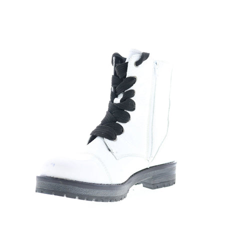 Bos. & Co. Paulie Womens White Leather Lace Up Casual Dress Boots