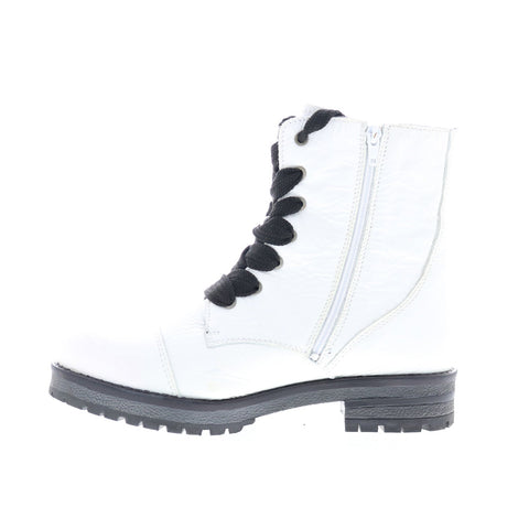Bos. & Co. Paulie Womens White Leather Lace Up Casual Dress Boots