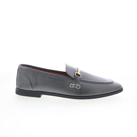 Miz Mooz Paulina Womens Gray Leather Slip On Loafer Flats Shoes