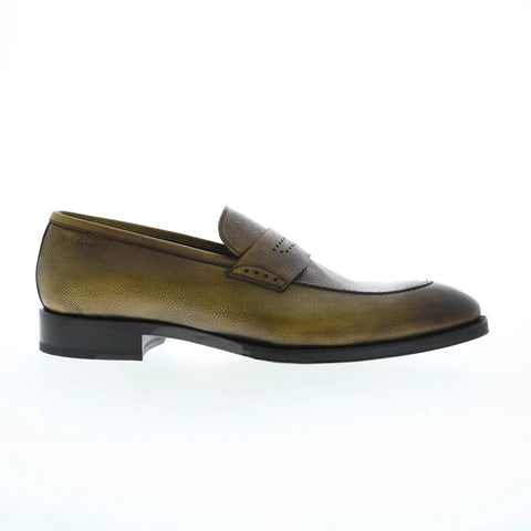 Di Bianco Pavia Pebble Grain SBP868 Mens Green Loafers & Slip Ons Penny Shoes