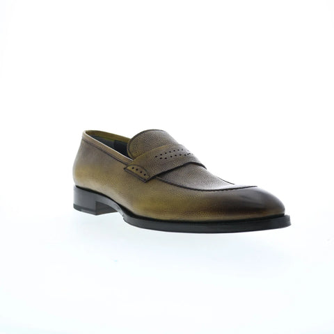 Di Bianco Pavia Pebble Grain SBP868 Mens Green Loafers & Slip Ons Penny Shoes