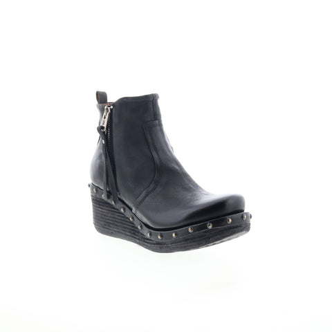 A.S. 98 Peers Womens Black Leather Zipper Casual Dress Boots
