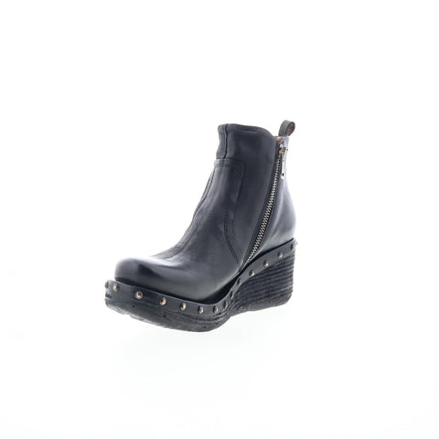 A.S. 98 Peers Womens Black Leather Zipper Casual Dress Boots