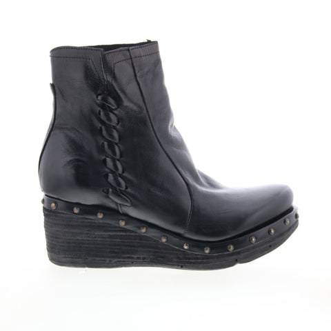 A.S. 98 Placid Womens Black Leather Zipper Ankle & Booties Boots
