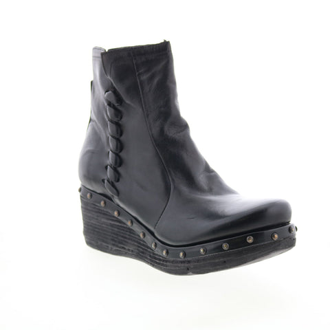 A.S. 98 Placid Womens Black Leather Zipper Ankle & Booties Boots