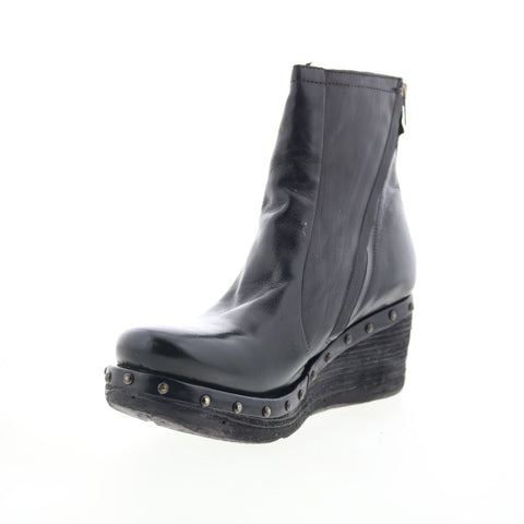 A.S. 98 Placid Womens Black Leather Zipper Ankle & Booties Boots