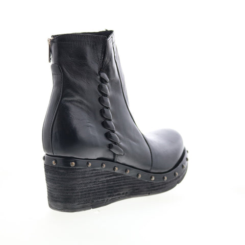 A.S. 98 Placid Womens Black Leather Zipper Ankle & Booties Boots