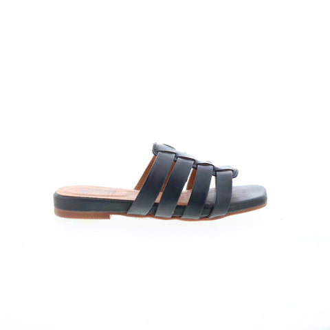 Miz Mooz Preppy Womens Black Leather Slip On Slides Sandals Shoes