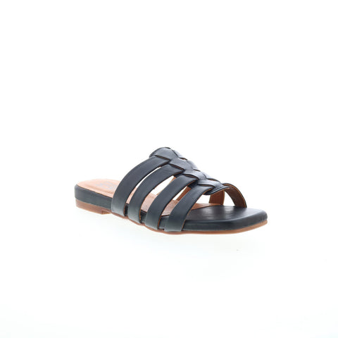 Miz Mooz Preppy Womens Black Leather Slip On Slides Sandals Shoes