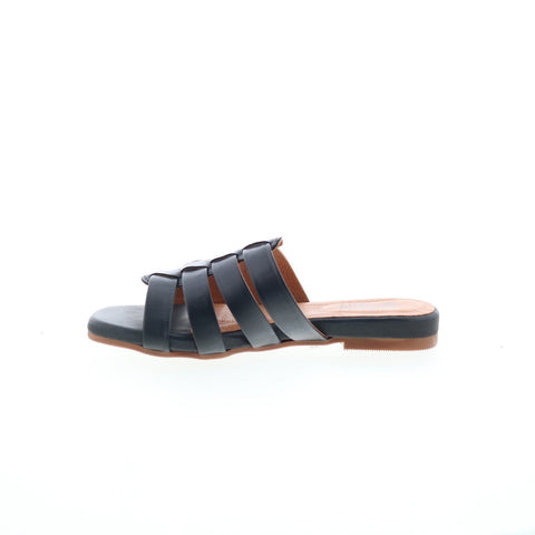 Miz Mooz Preppy Womens Black Leather Slip On Slides Sandals Shoes
