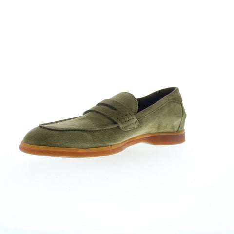 Di Bianco Procida Suede Mens Green Suede Loafers & Slip Ons Penny Shoes