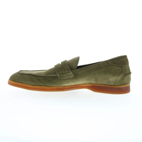 Di Bianco Procida Suede Mens Green Suede Loafers & Slip Ons Penny Shoes