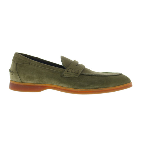 Di Bianco Procida Suede Mens Green Suede Loafers & Slip Ons Penny Shoes