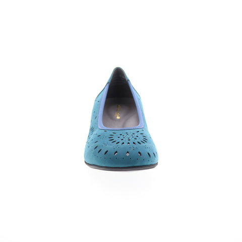 David Tate Proud Womens Blue Wide Nubuck Slip On Pumps Heels Shoes