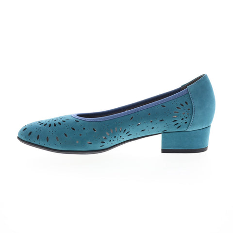 David Tate Proud Womens Blue Wide Nubuck Slip On Pumps Heels Shoes
