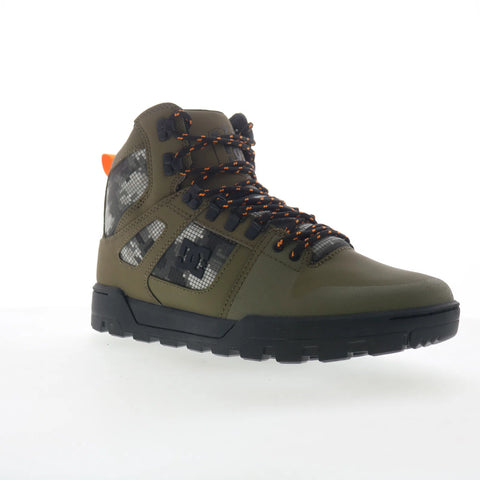 DC Pure High-Top WR Boot Mens Green Leather Skate Inspired Sneakers Shoes