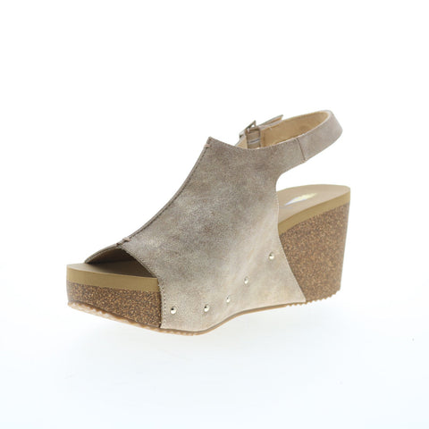 Volatile Division PV124 Womens Beige Synthetic Hook & Loop Wedges Sandals Shoes