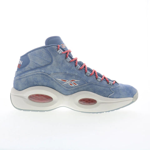 Reebok Question Mid Mens Blue Suede Lace Up Athletic Basketball Shoes