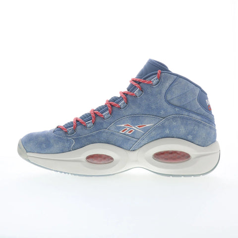 Reebok Question Mid Mens Blue Suede Lace Up Athletic Basketball Shoes