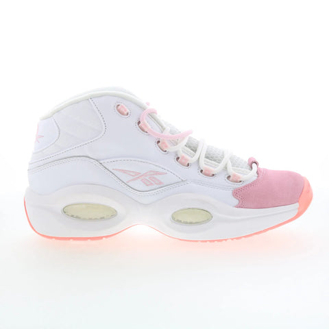 Reebok Question Mid Mens White Leather Lace Up Athletic Basketball Shoes