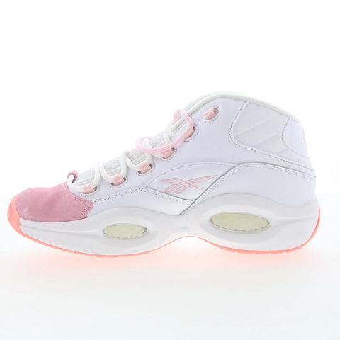 Reebok Question Mid Mens White Leather Lace Up Athletic Basketball Shoes