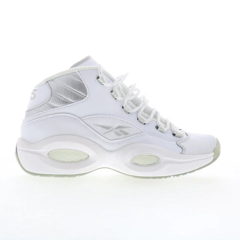 Reebok Question Mid Mens White Leather Lace Up Athletic Basketball Shoes