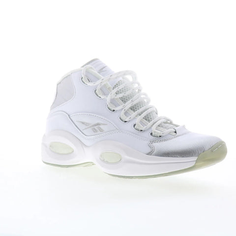 Reebok Question Mid Mens White Leather Lace Up Athletic Basketball Shoes