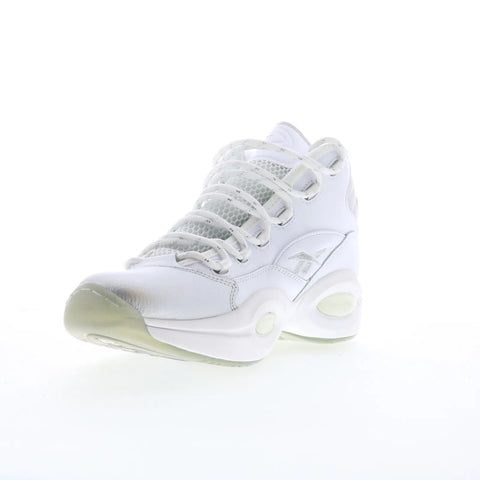 Reebok Question Mid Mens White Leather Lace Up Athletic Basketball Shoes