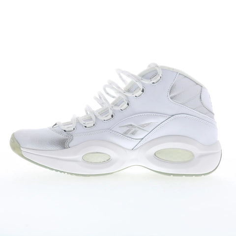 Reebok Question Mid Mens White Leather Lace Up Athletic Basketball Shoes