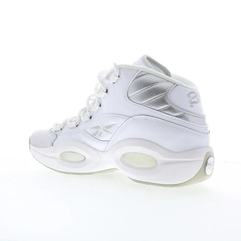 Reebok Question Mid Mens White Leather Lace Up Athletic Basketball Shoes