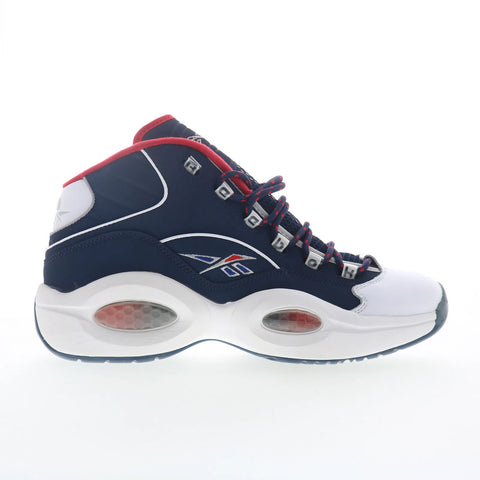 Reebok Question Mid Mens Blue Leather Lace Up Athletic Basketball Shoes