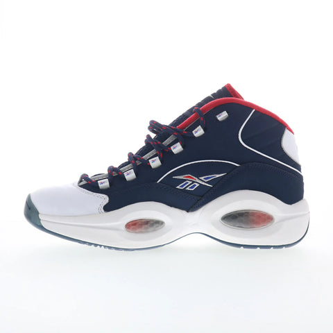 Reebok Question Mid Mens Blue Leather Lace Up Athletic Basketball Shoes