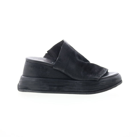 A.S. 98 Rafe Womens Black Leather Slip On Platform Sandals Shoes