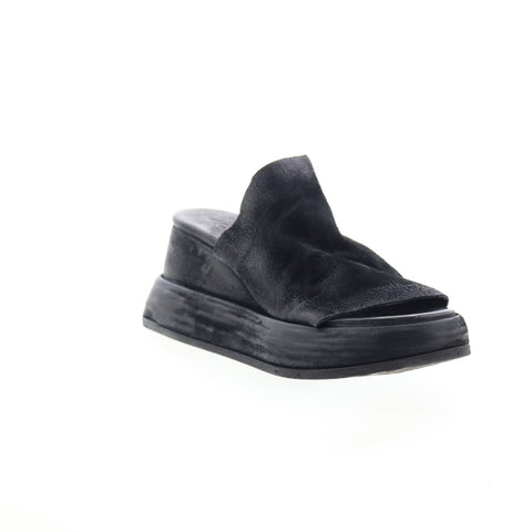 A.S. 98 Rafe Womens Black Leather Slip On Platform Sandals Shoes