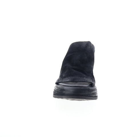 A.S. 98 Rafe Womens Black Leather Slip On Platform Sandals Shoes